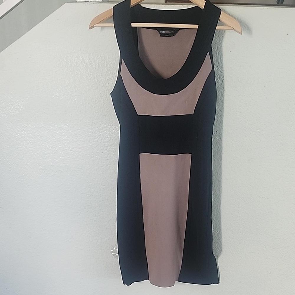 BCBGMaxazria Black and Taupe Colorblock Mini Dress - Picture 2 of 10